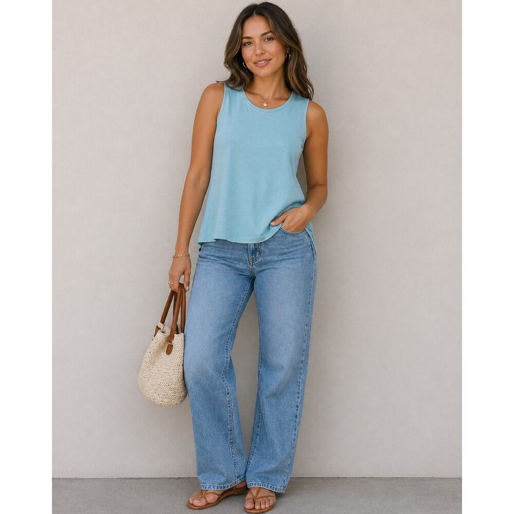 A New Day Light Blue Sleeveless Summer Vacation Beachy Casual Tank Top M - Picture 1 of 7